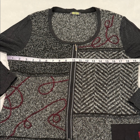 Dolcezza Sweater Black Burgundy Gray Patchwork with Zipper Embellishment Women - Picture 6 of 8